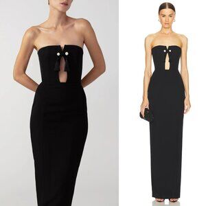 Sau Lee Imani Gown Black Tassel Strapless Keyhole Maxi Dress Size 10